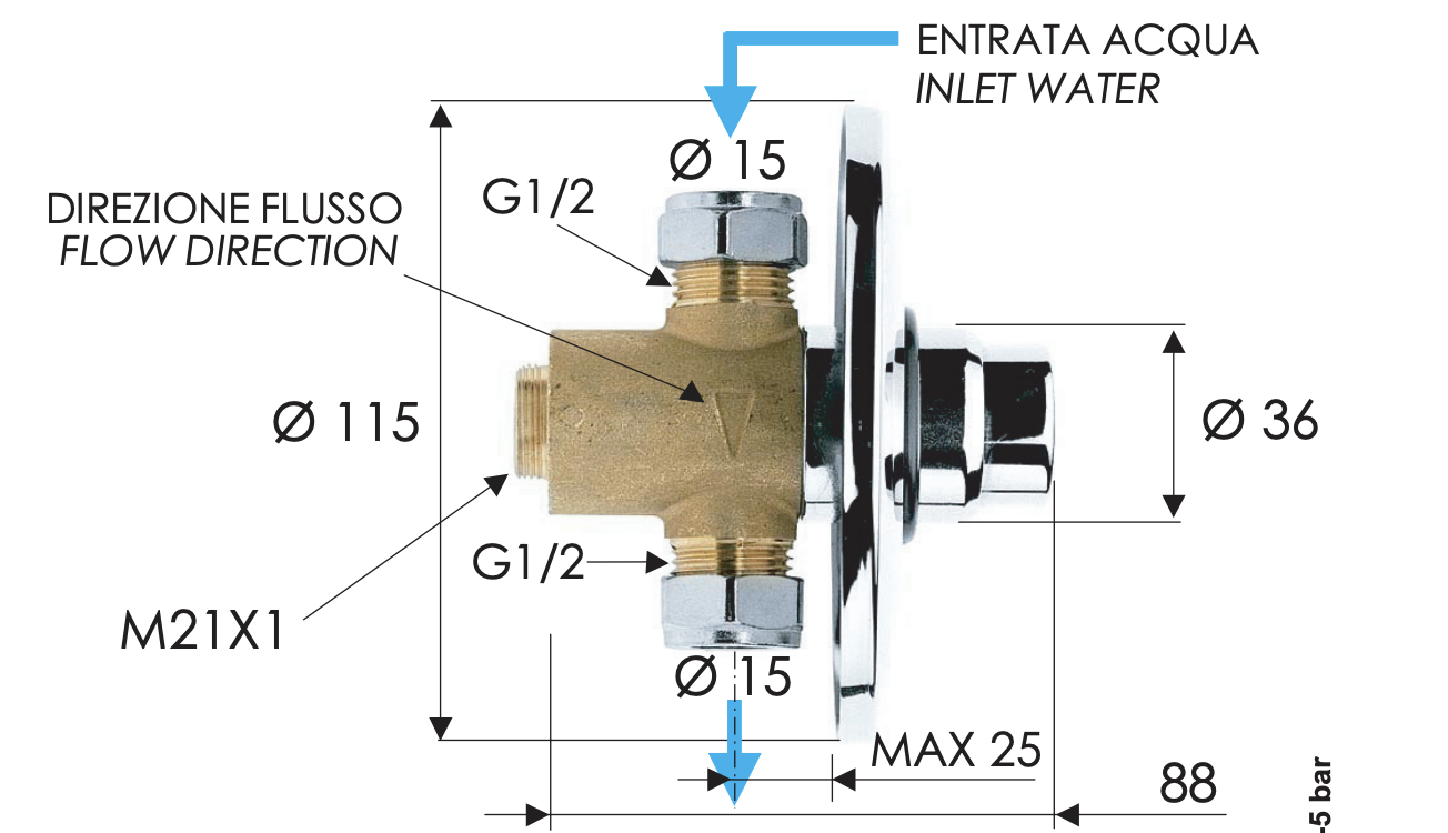 Remer Tempor Кран порционный для душа встраиваемый, с встраиваемой частью, цвет: cromo TE30