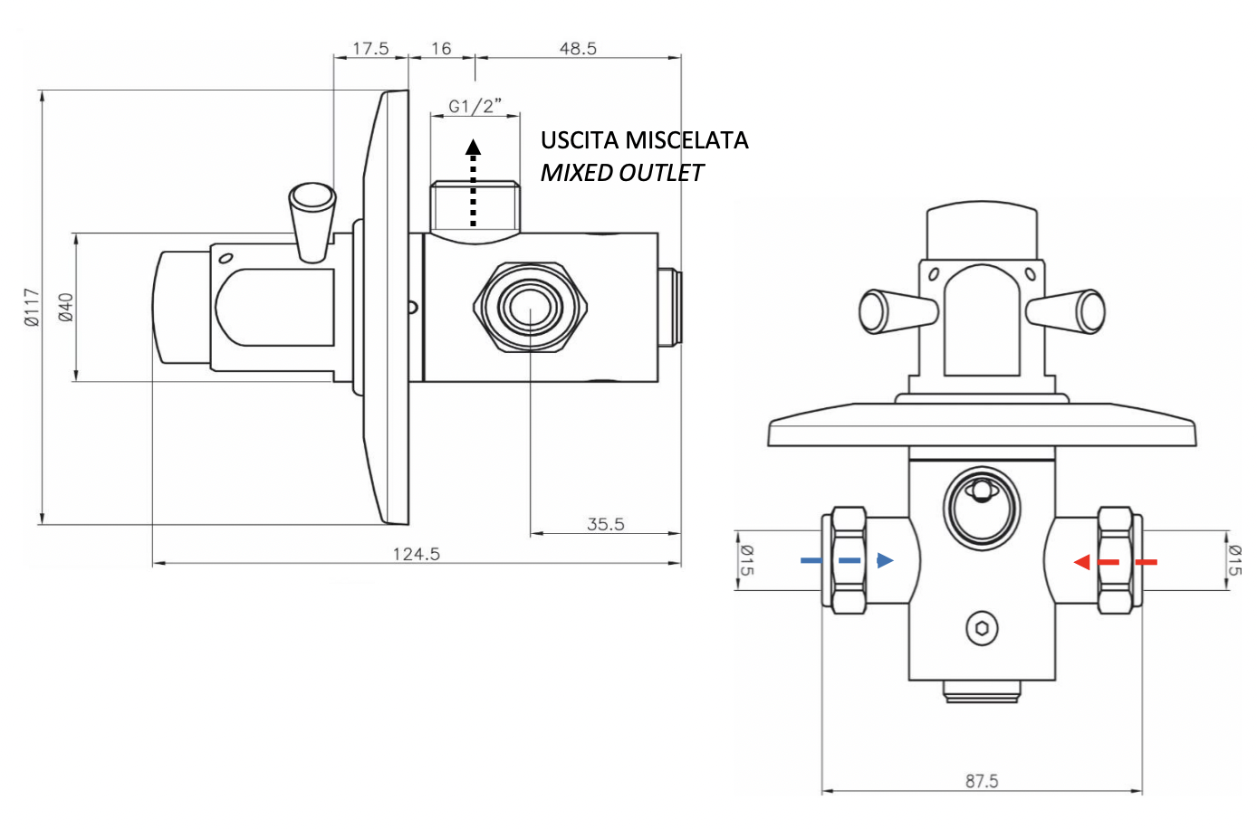 Remer Tempor Кран порционный для душа встраиваемый, с встраиваемой частью, цвет: cromo TE30M