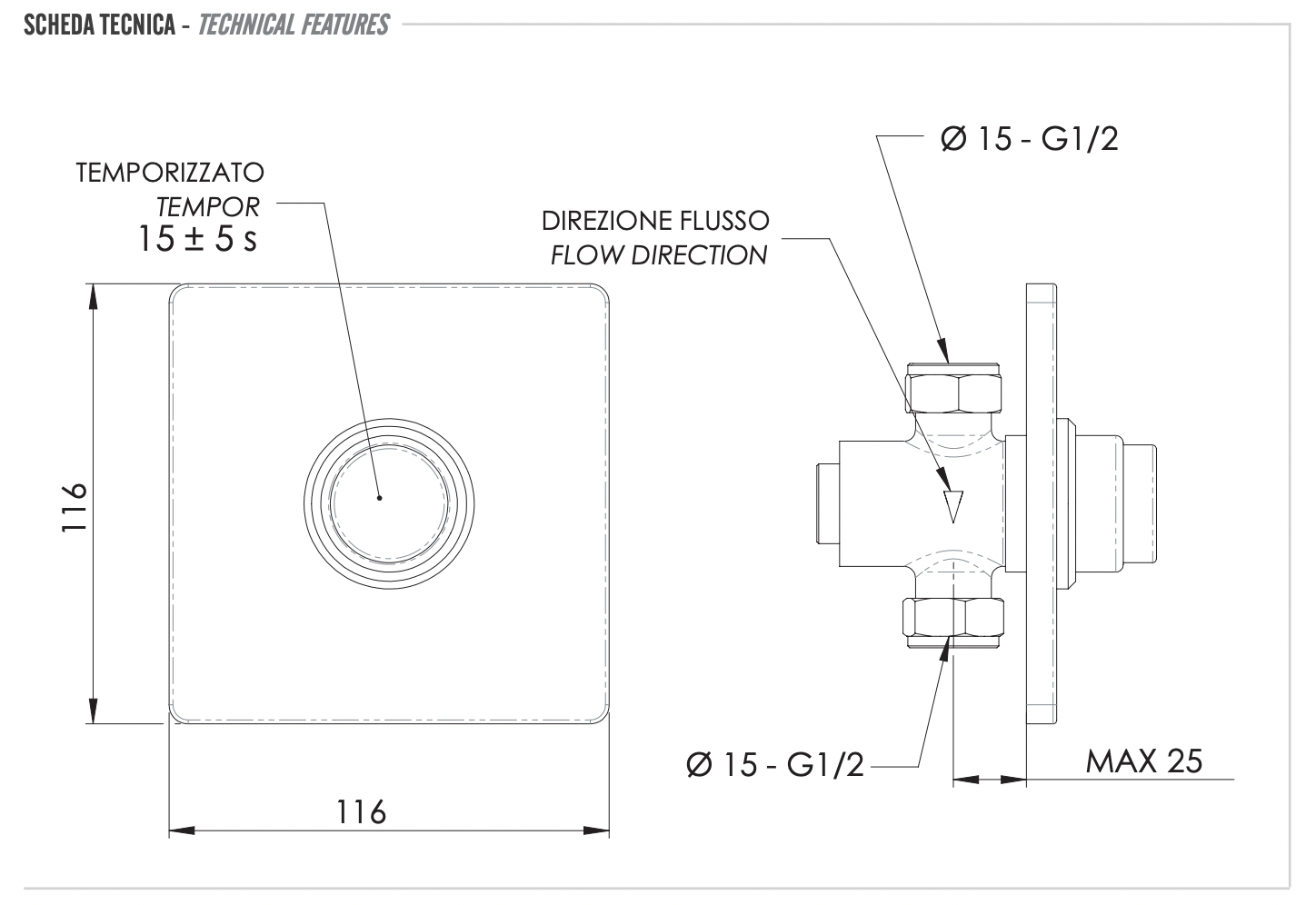 Remer Tempor Кран порционный для душа встраиваемый, с встраиваемой частью, цвет: cromo TE30Q