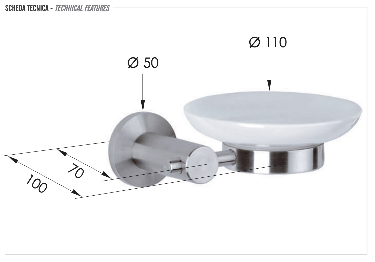 Remer Minimal Inox Мыльница с керамической чашей, подвесная, цвет: inox/cromo Mi10INOXCR