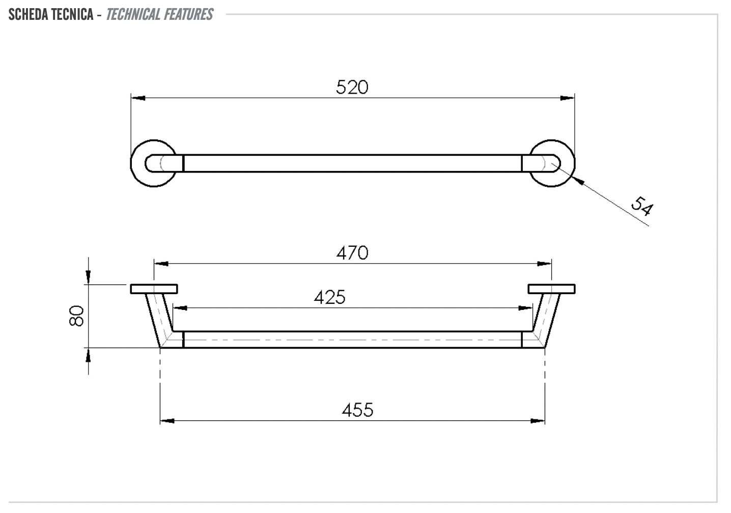 Remer Guest Полотенцедержатель 52 см, подвесной, латунь, цвет: cromo nero spazzolato GS40CFP