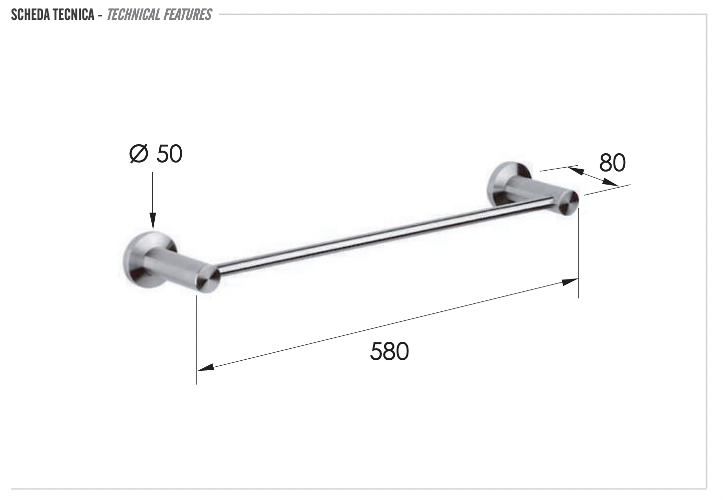 Remer Minimal Inox Полотенцедержатель 58 см, подвесной, цвет: inox/cromo Mi30INOXCR