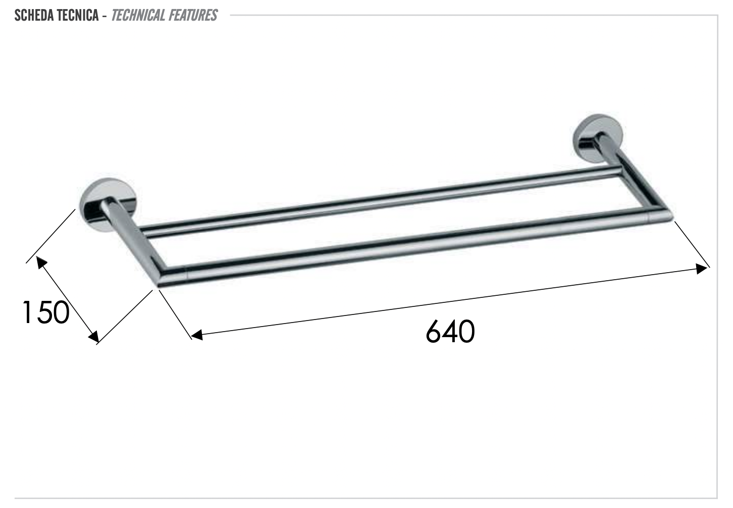 Remer Guest Полотенцедержатель двойной 64 см, подвесной, латунь, цвет: cromo GS33CR