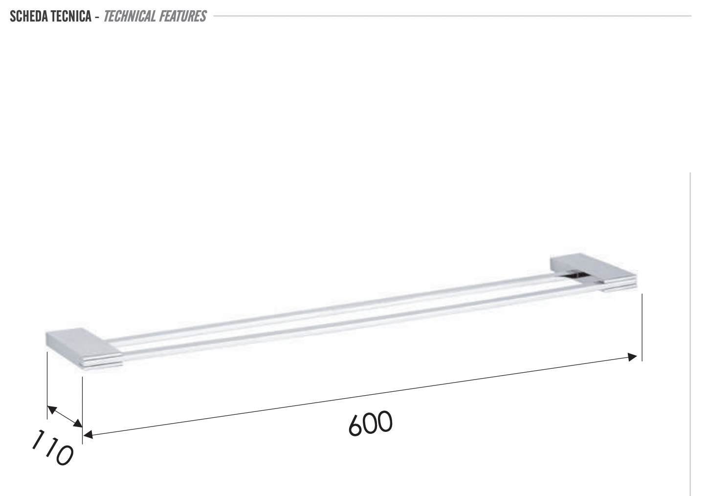 Remer Flat Полотенцедержатель двойной 60 см, подвесной, латунь, цвет: cromo FT33CR