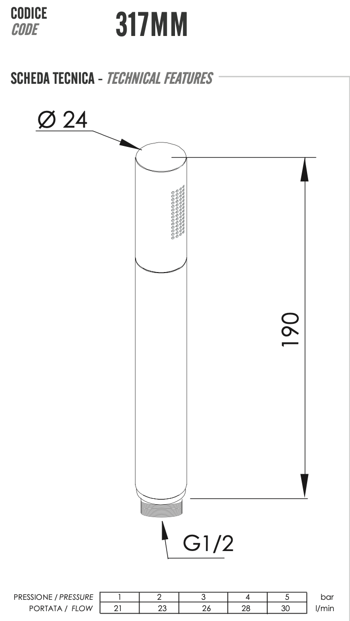 Remer Ручной душ-"палочка", 1 вид струи, цвет: oro lucido 317MMDOX