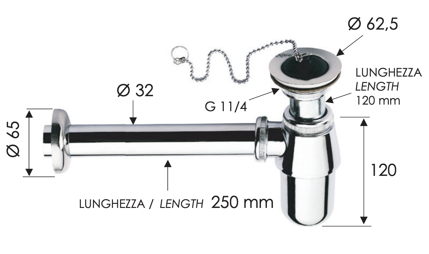 Remer Сифон для раковины с выпуском, цвет: cromo 973Z114