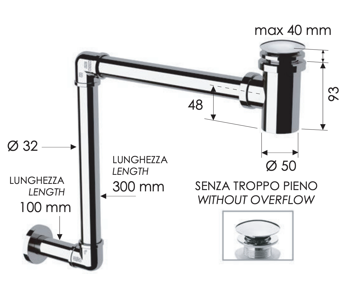 Remer Сифон для раковины с донным клапаном, цвет: cromo 984