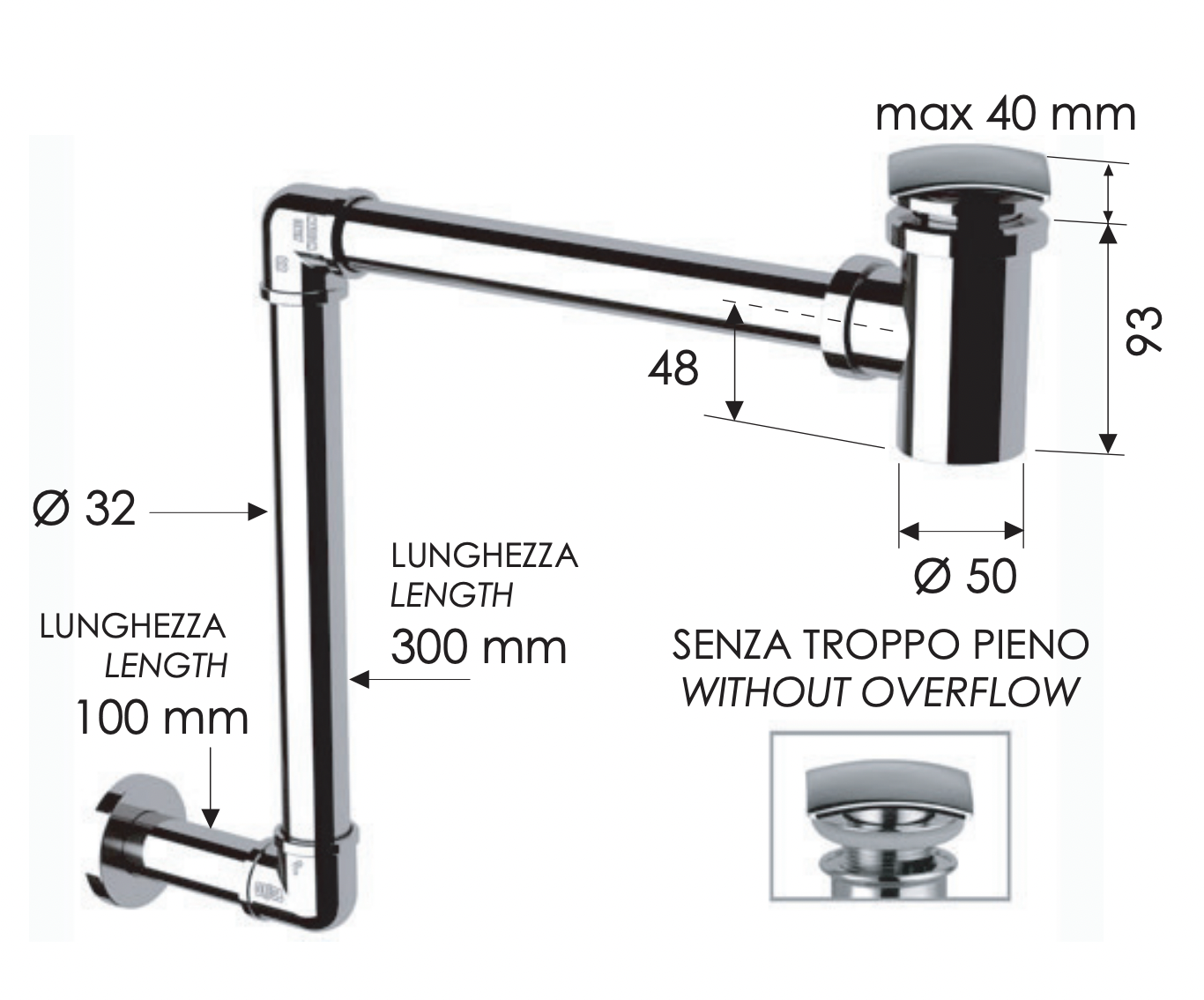 Remer Сифон для раковины с донным клапаном, цвет: cromo 984S