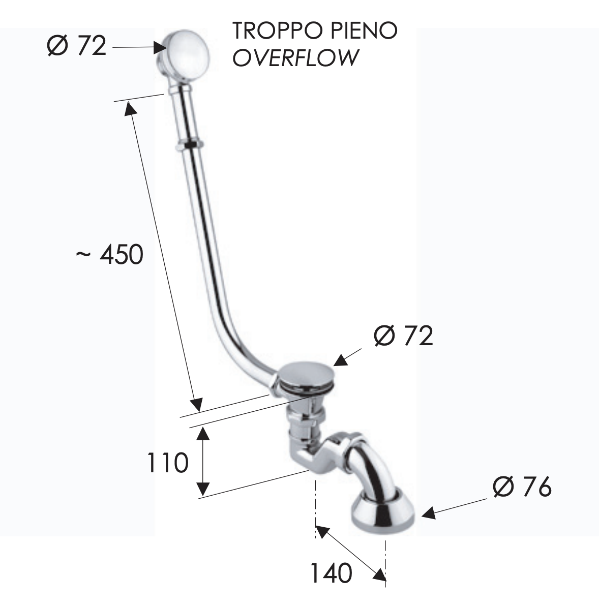 Remer Слив-перелив click-clack для ванны, цвет: cromo 96LICC