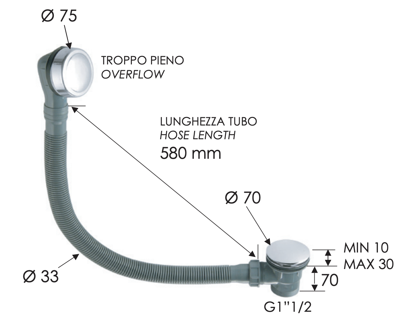 Remer Слив-перелив click-clack для ванны, цвет: vecchio ottone 96PCCVO