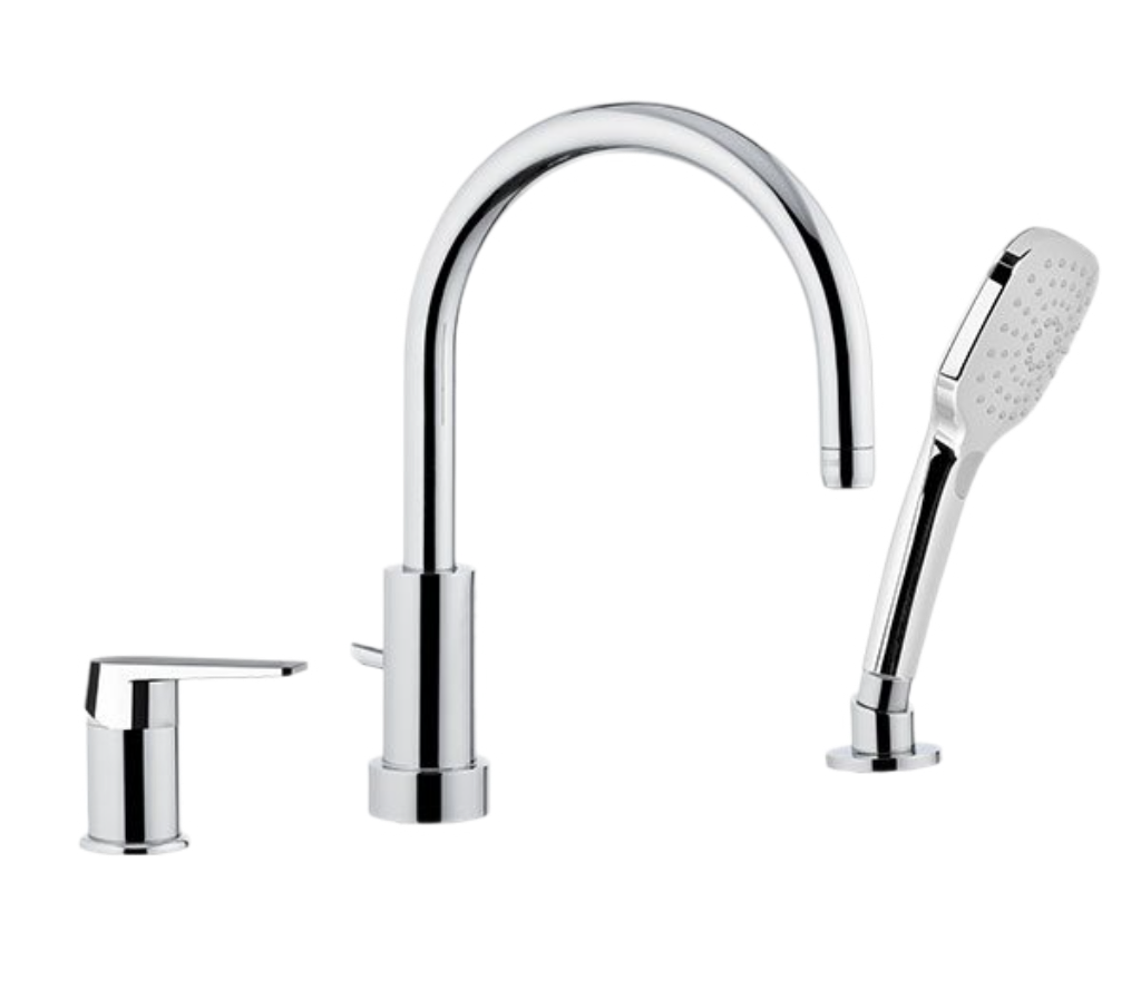 Remer Dream Смеситель на борт ванны, излив 21,5 см, лейка 3 вида струи, шланг 150 см, цвет: cromo D078CP