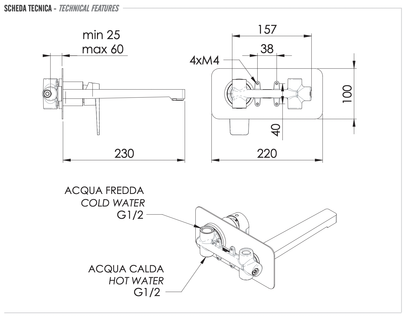 Remer Dream Смеситель для раковины, излив 23 см, с внутренней частью, цвет: cromo D15L