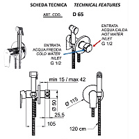 Remer Dream Гигиенический душ со смесителем, шланг 120 см, с встраиваемой частью, цвет: cromo D65
