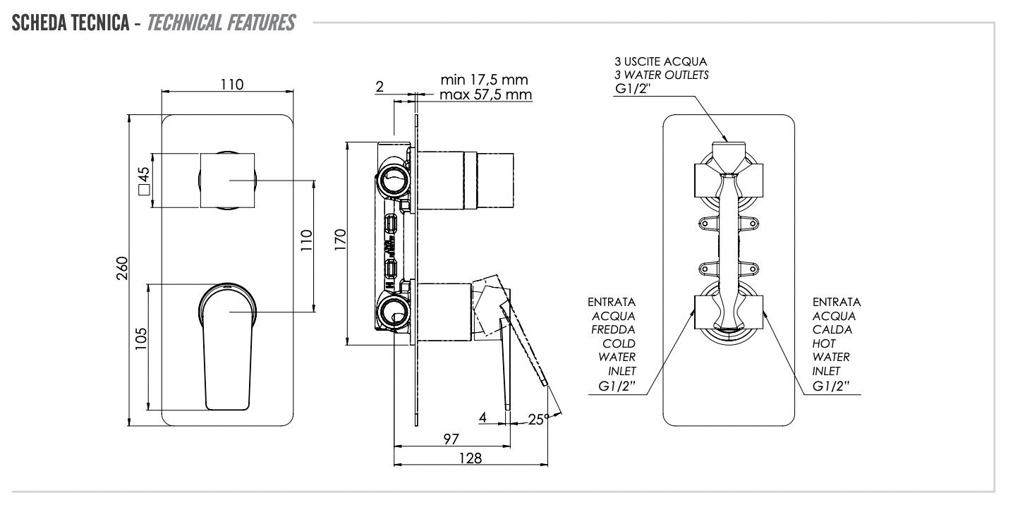 Remer Dream Смеситель для ванны встраиваемый на 3 потребителя, с встраиваемой частью, цвет: cromo D93