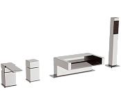 Remer Qubika Cascata Смеситель на борт ванны, каскадный излив, лейка 1 режим, шланг, цвет: cromo QC06