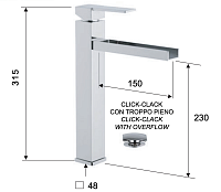 Remer Qubika Cascata Смеситель для раковины, с донным клапаном, высота излива 23 см, цвет: cromo QC10L