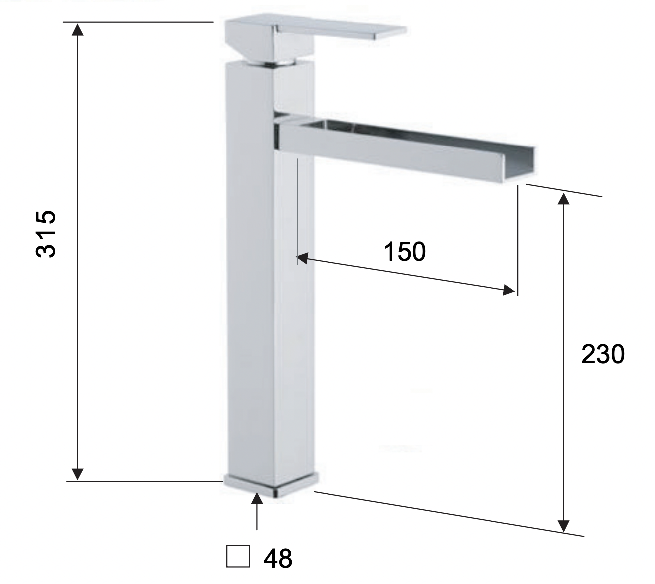 Remer Qubika Cascata Смеситель для раковины, без донного клапана, высота излива 23 см, цвет: cromo QC11L
