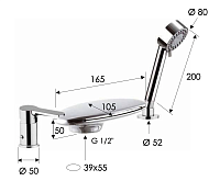 Remer Winner Смеситель на борт ванны, каскадный излив, лейка 4 вида струи, шланг 150 см, цвет: cromo W07UF