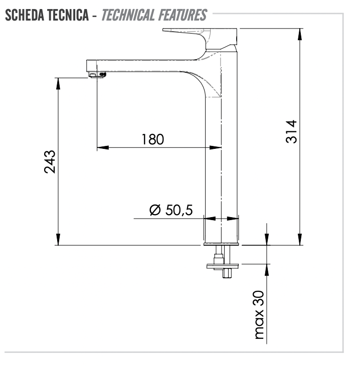 Remer Winner Смеситель для раковины, с донным клапаном, высота излива 24,3 см, цвет: cromo W10L