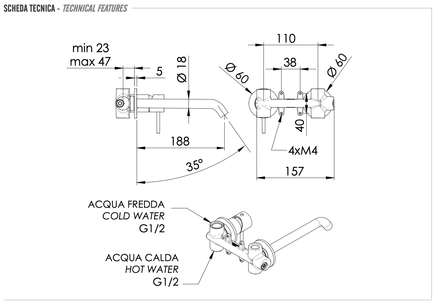Remer X Style Inox Смеситель для раковины встраиваемый, излив 18 см, цвет: inox spazzolato SSX15PL