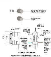 Remer X Style Inox Смеситель для ванны встраиваемый, 3 потребителя, цвет: inox spazzolato SSX93P