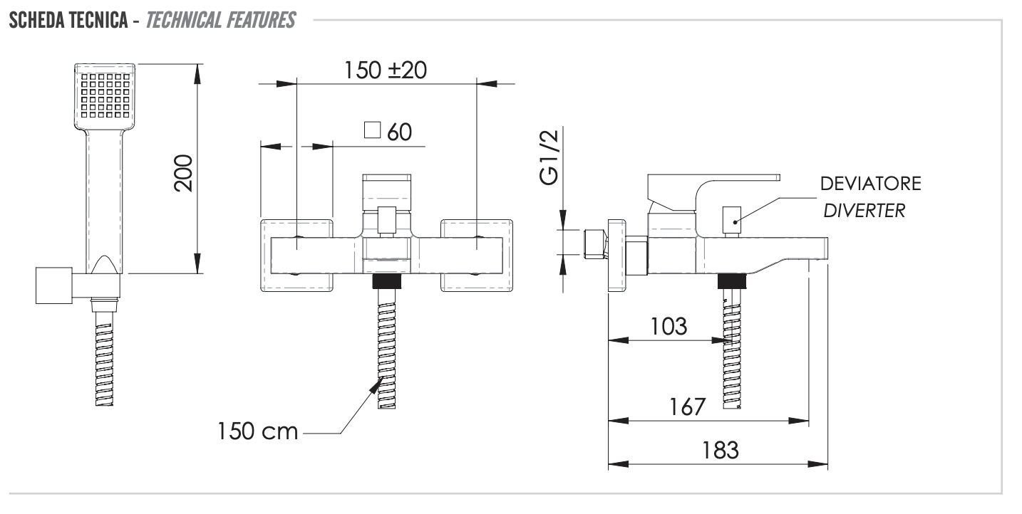 Remer Absolute Смеситель для ванны с душем, лейка, держатель, шланг 150 см, цвет: oro lucido AU02DO