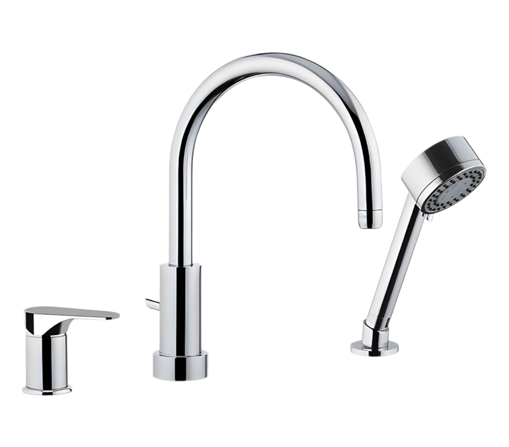 Remer Class Line Смеситель на борт ванны, излив 21,5 см, лейка 3 режима, шланг 150 см, цвет: cromo L07