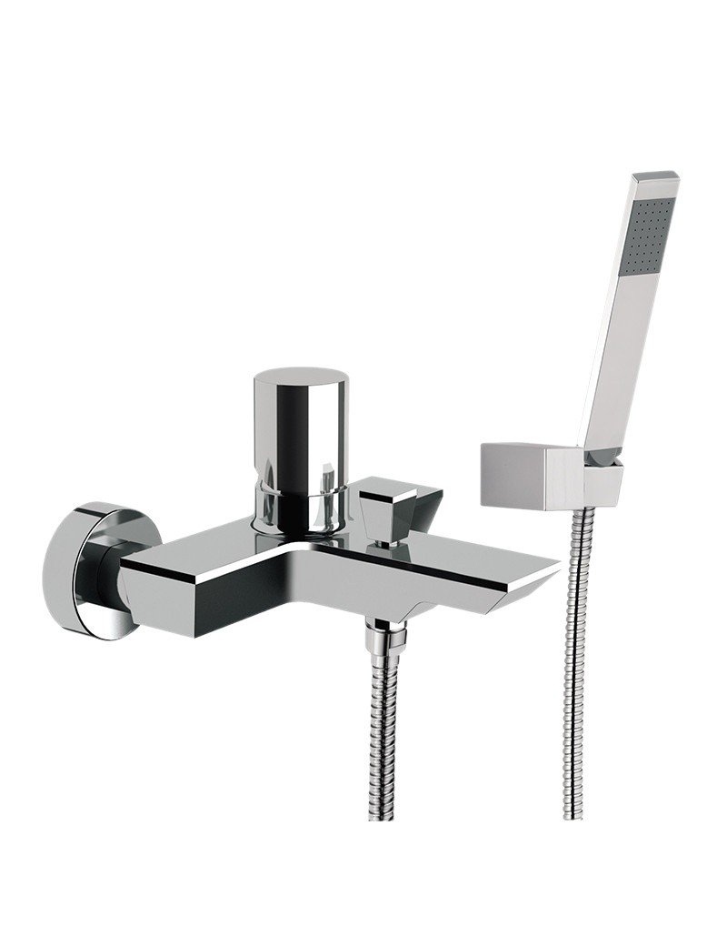 Remer Edge Смеситель для ванны с душем, излив 16,8 см, лейка, держатель, шланг 150 см, цвет: cromo EG502