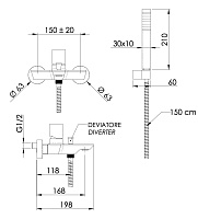 Remer Edge Смеситель для ванны с душем, лейка, держатель, шланг 150 см, цвет: nero opaco EG502NO