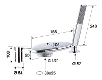 Remer Infinity Смеситель на борт ванны, каскадный излив, лейка, шланг, цвет: nichel spazzolato I07UFNP