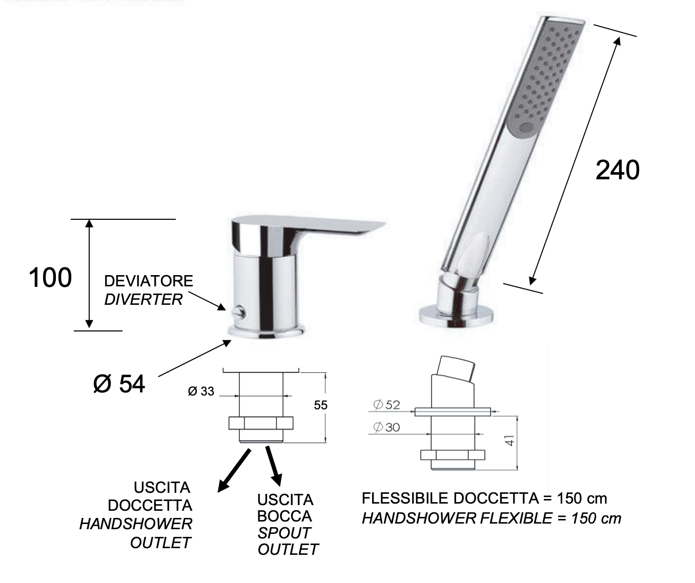 Remer Infinity Смеситель на борт ванны, шланг 150 см, цвет: cromo I27