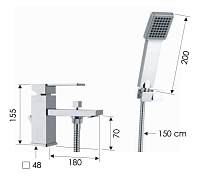 Remer Qubika Смеситель на борт ванны , излив 18 см, ручной душ, держатель, шланг 150 см, цвет: cromo Q03