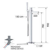 Remer Qubika Смеситель для ванны напольный, излив 22,3 см, со скрытой частью, цвет: cromo Q08