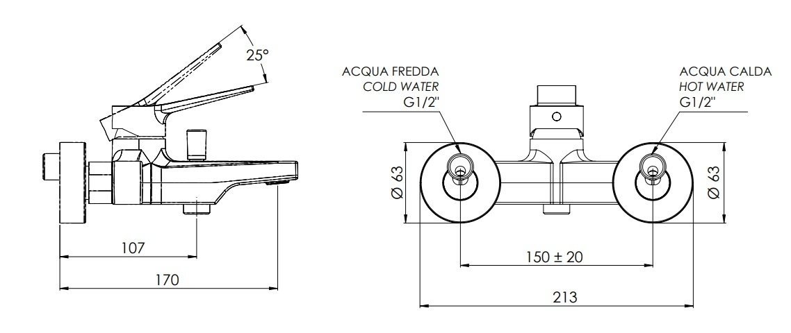 Remer Slash & Dot Смеситель для ванны с душем, лейка 3 вида струи, шланг 150 см, цвет: cromo SL02