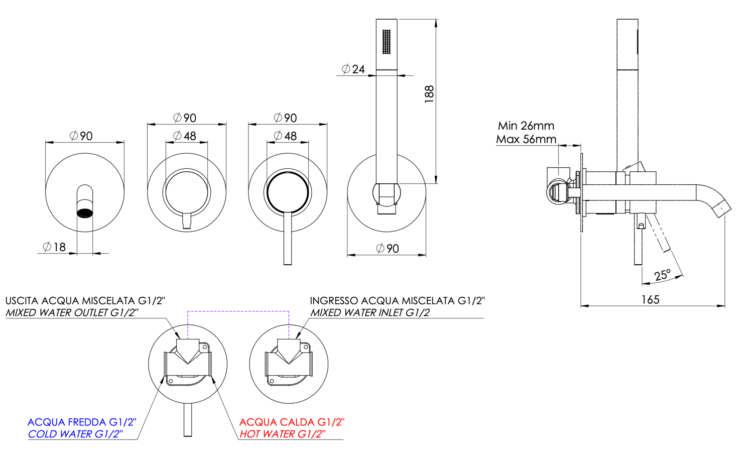 Remer X Style Смеситель для ванны, излив, лейка 1 режим, со скрытой частью, цвет: cromo X96S03ROXXG