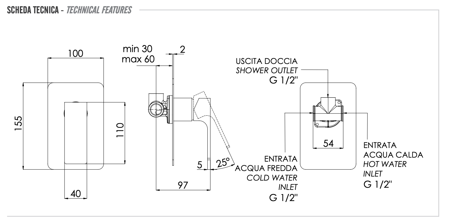 Remer Absolute Смеситель для душа встраиваемый, 1 потребитель, с скрытой частью, цвет: bianco opaco AU30BO