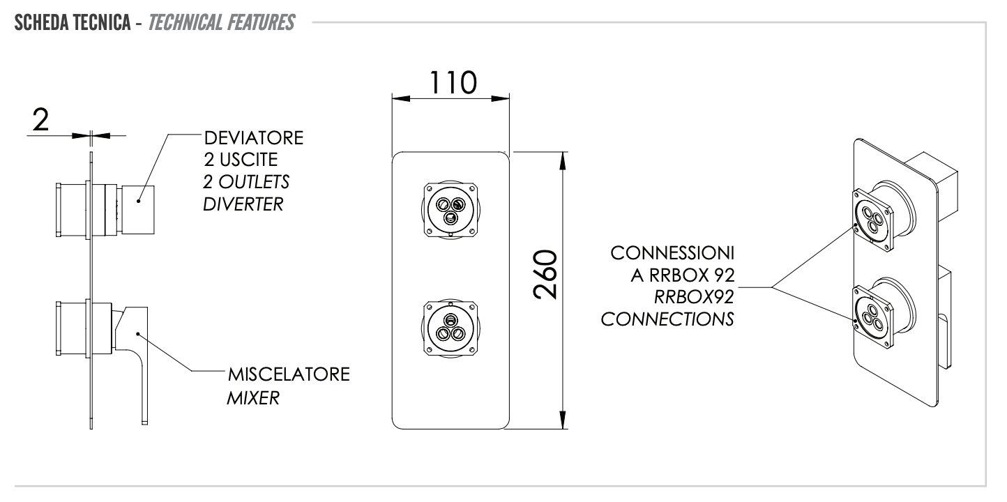 Remer Absolute Смеситель для ванны встраиваемый на 2 потребителя, внешняя часть, цвет: bianco opaco AU92KBBO