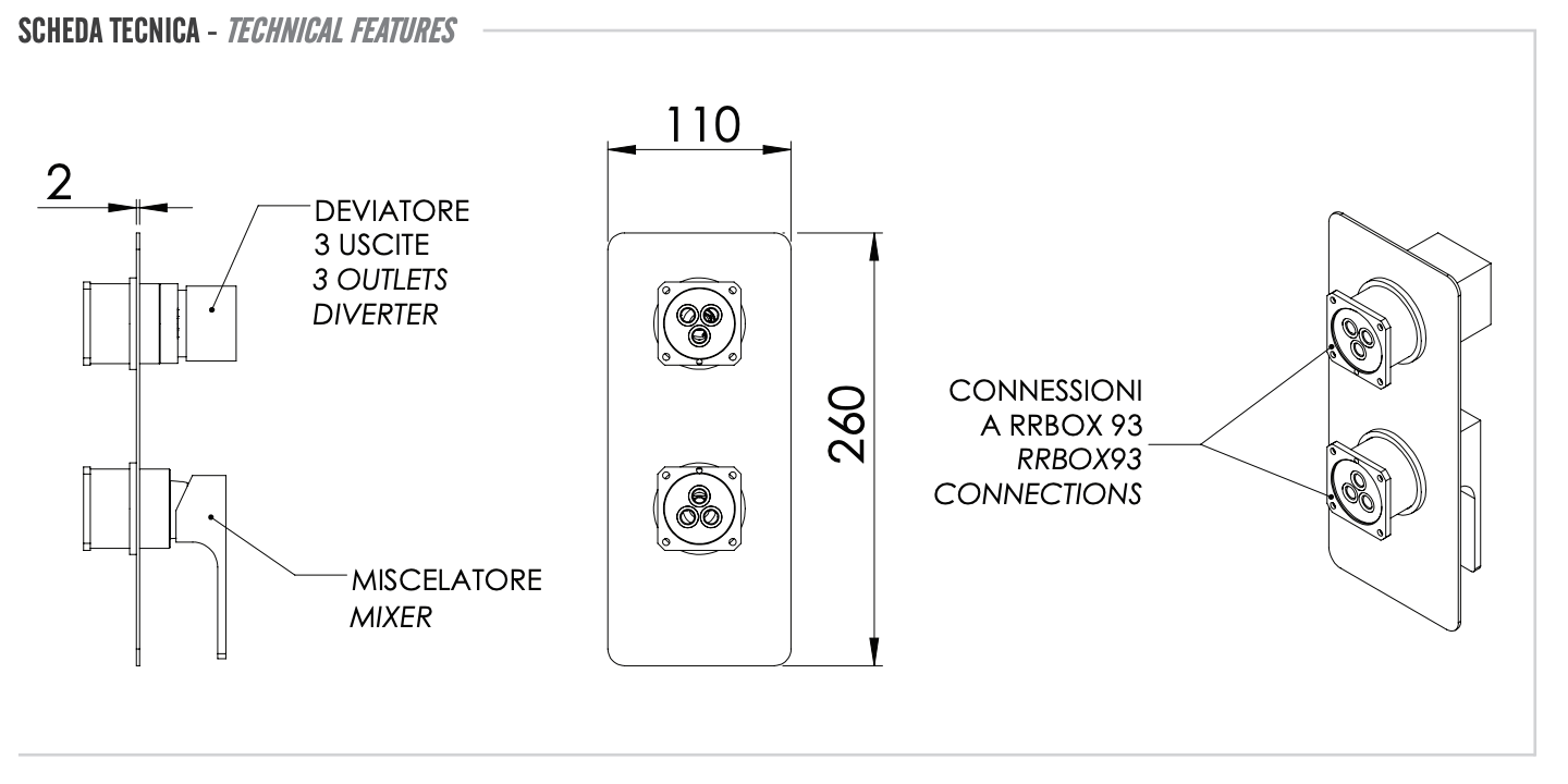 Remer Absolute Смеситель для ванны встраиваемый, 3 потребителя, цвет: nichel spazzolato opaco AU93KBNPO