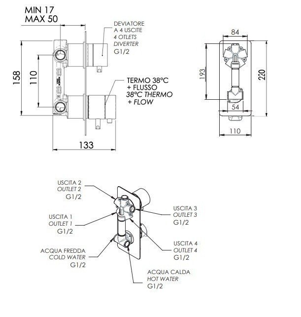 Remer Edge Термостат для ванны встраиваемый на 4 потребителя, с встраиваемой частью, цвет: cromo EG594