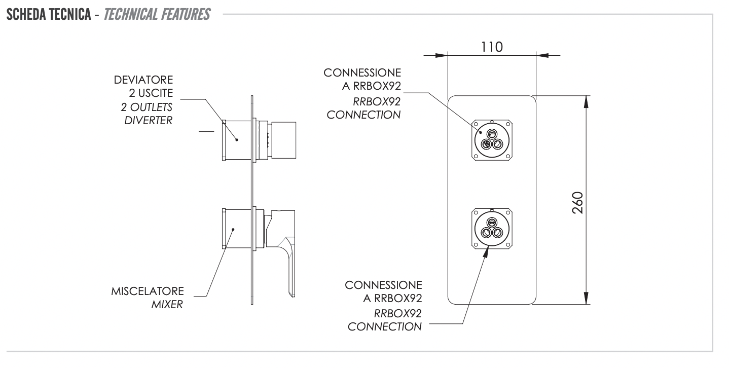 Remer Energy Смеситель для ванны встраиваемый на 2 потребителя, внешняя часть, цвет: cromo EY92KB
