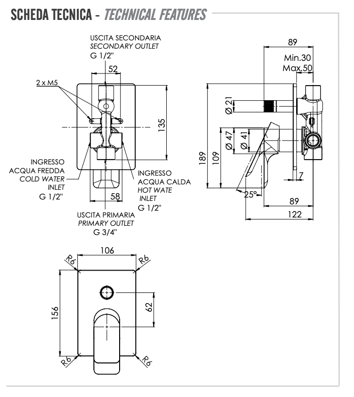 Remer Infinity Смеситель для ванны встраиваемый на 2 потребителя, с встраиваемой частью, цвет: cromo I09HG