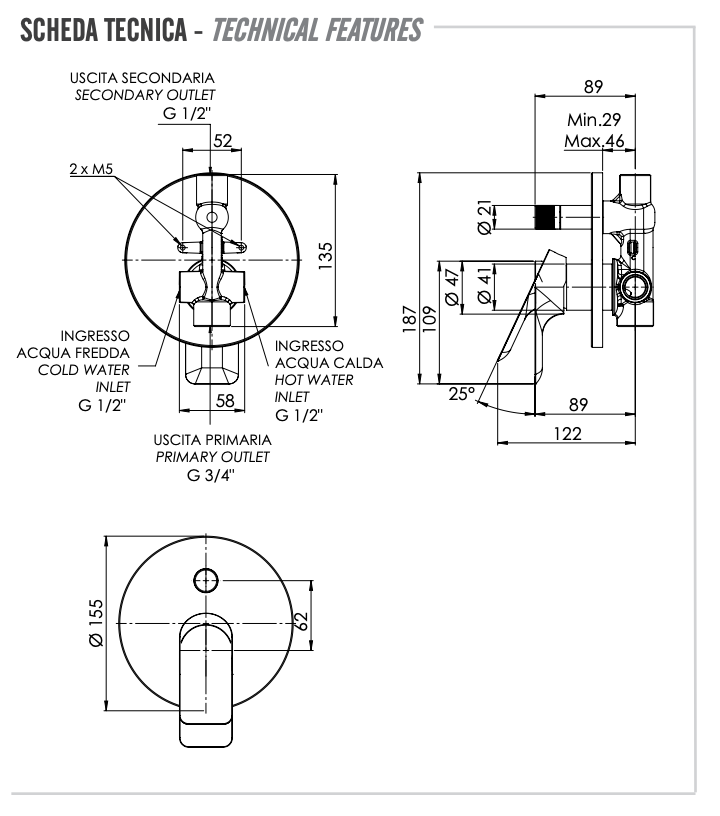 Remer Infinity Смеситель для ванны встраиваемый, 2 потребителя, с скрытой частью, цвет: nero opaco I09HNO