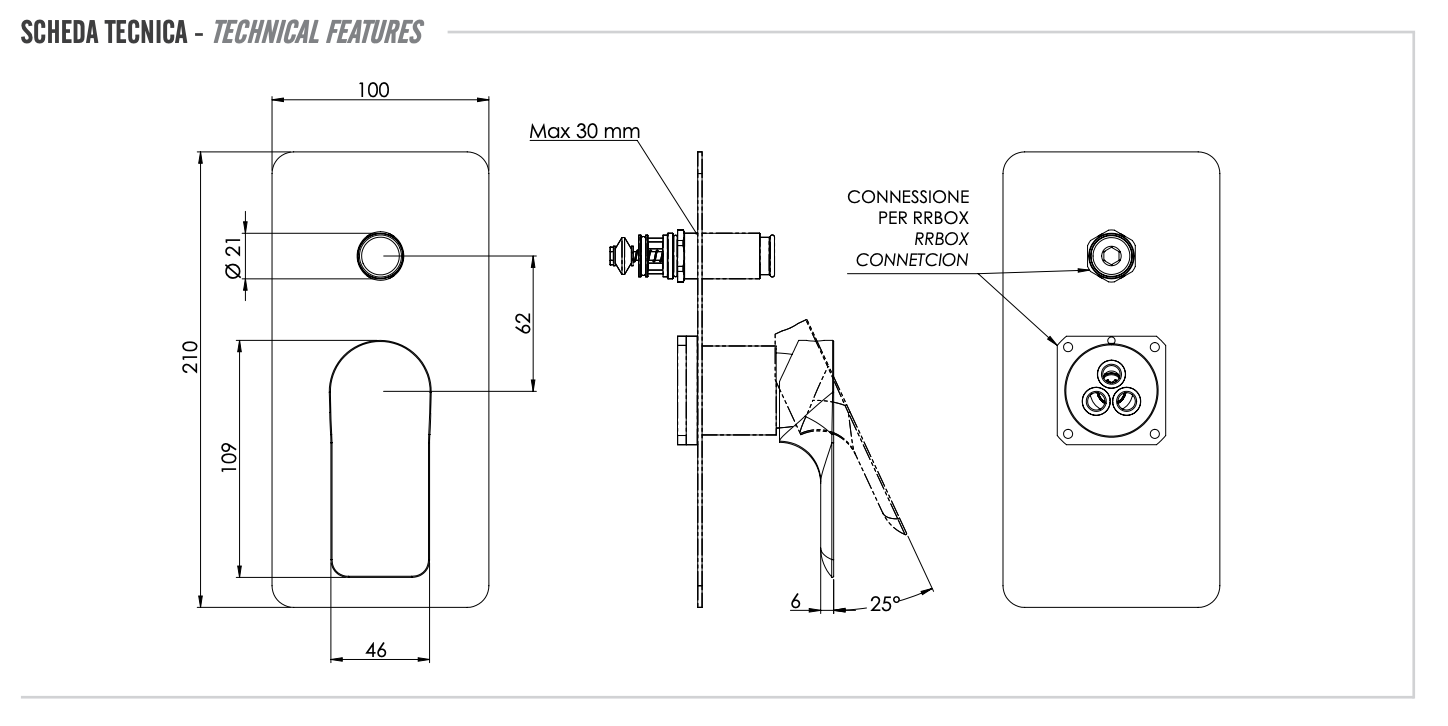Remer Infinity Смеситель для ванны встраиваемый, 2 потребителя, внешняя часть, цвет: oro spazzolato I09KBBG