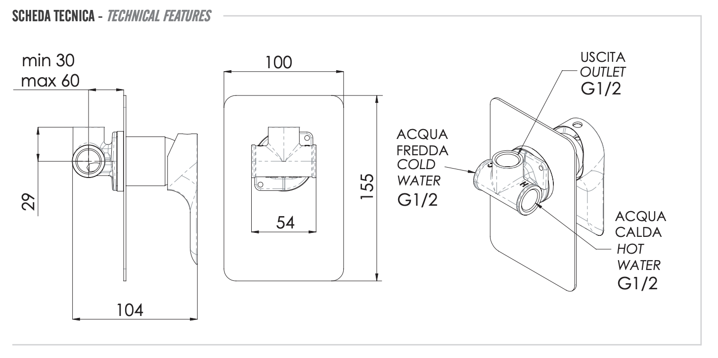 Remer Infinity Смеситель для душа встраиваемый, 1 потребитель, с скрытой частью, цвет: nero opaco I30NO