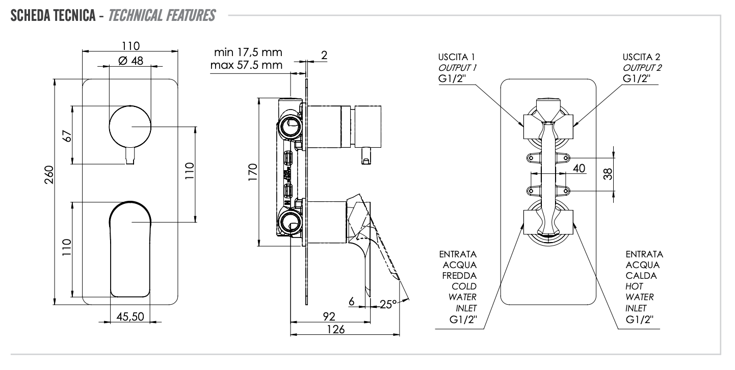 Remer Infinity Смеситель для ванны встраиваемый на 2 потребителя, с встраиваемой частью, цвет: cromo I92