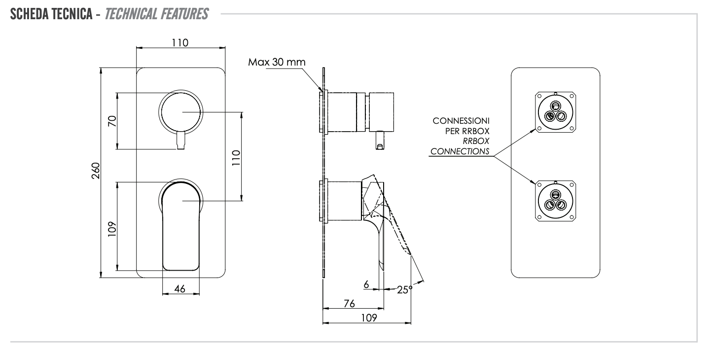 Remer Infinity Смеситель для ванны встраиваемый на 2 потребителя, внешняя часть, цвет: nero opaco I92KBNO