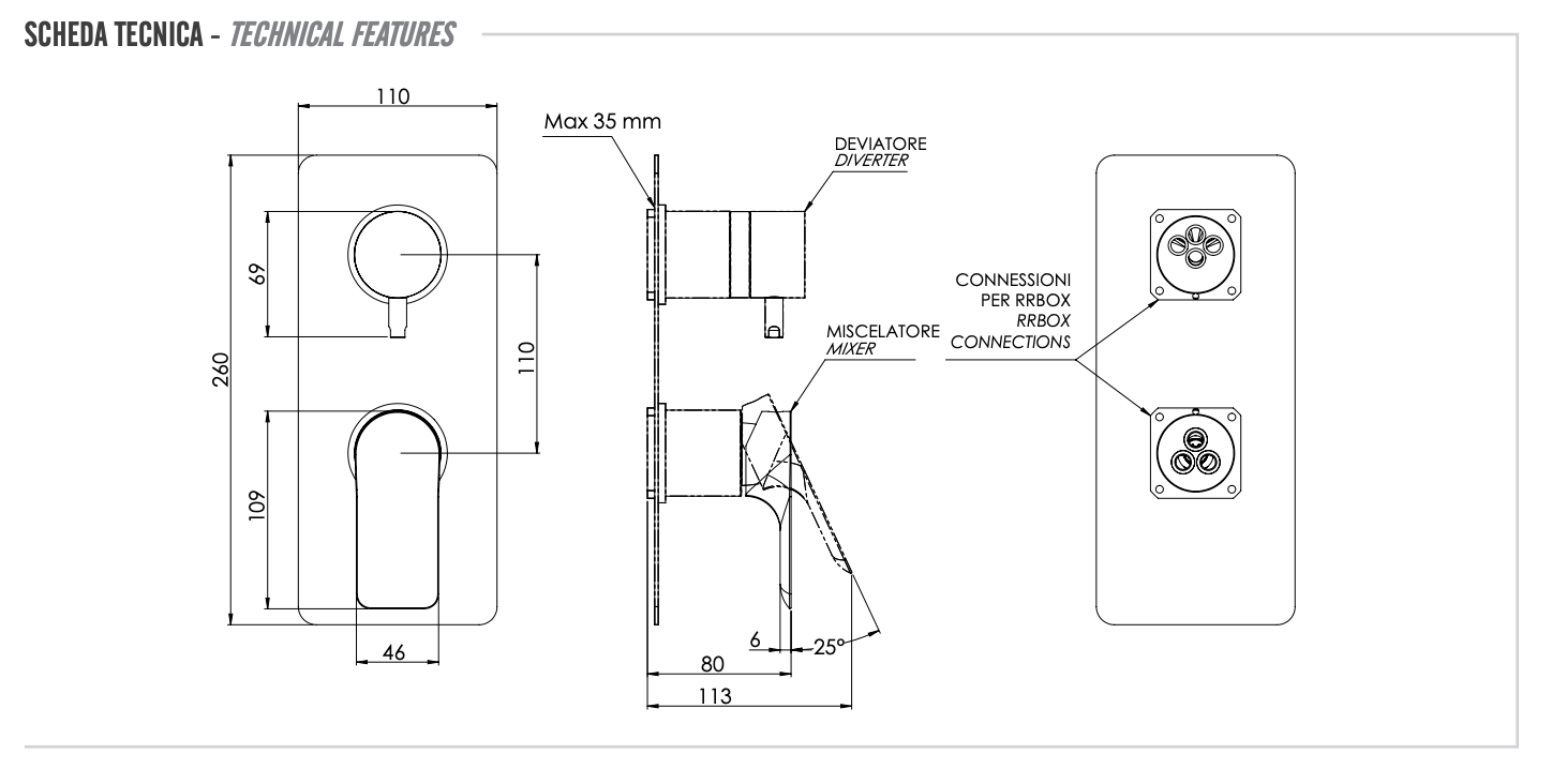 Remer Infinity Смеситель для ванны встраиваемый на 3 потребителя, внешняя часть, цвет: oro lucido I93KBDO