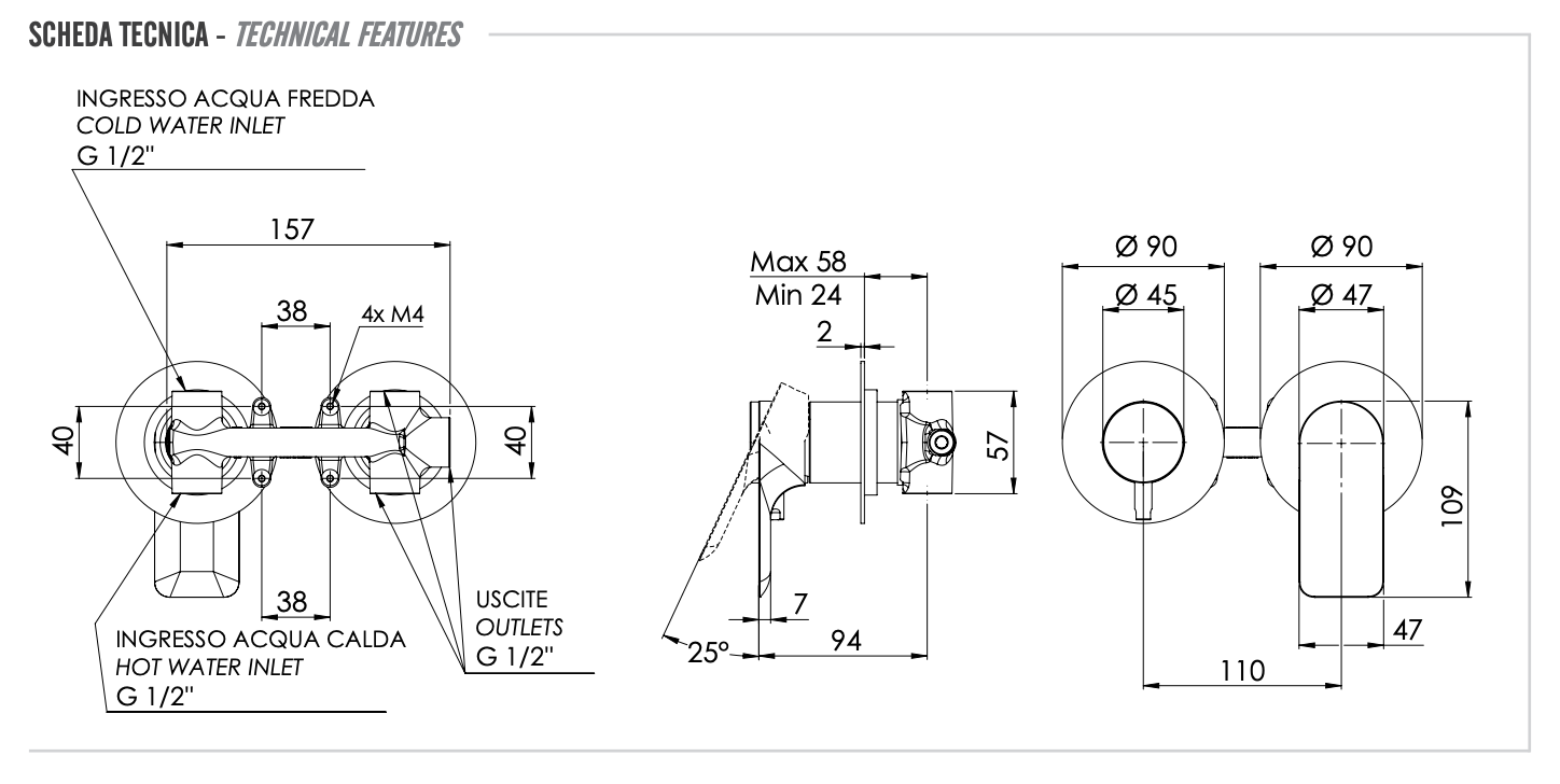 Remer Infinity Смеситель для ванны встраиваемый, 3 потребителя, с скрытой частью, цвет: cromo I93ZP