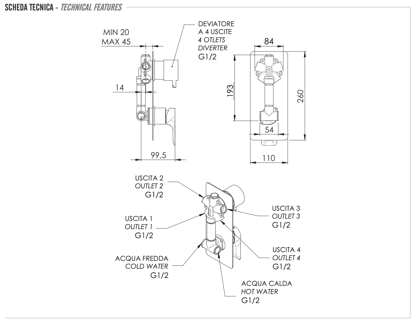 Remer Infinity Смеситель для ванны встраиваемый на 4 потребителя, с встраиваемой частью, цвет: cromo i94