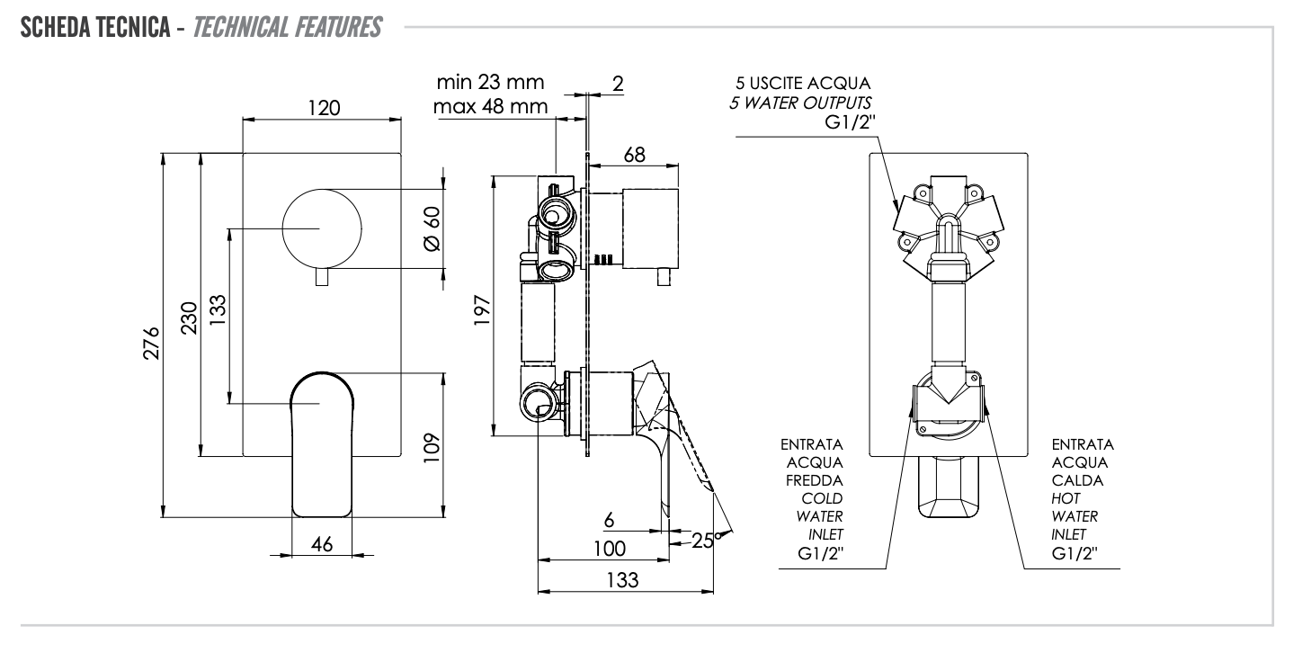 Remer Infinity Смеситель для ванны встраиваемый, 5 потребителей, с встраиваемой частью, цвет: cromo I95